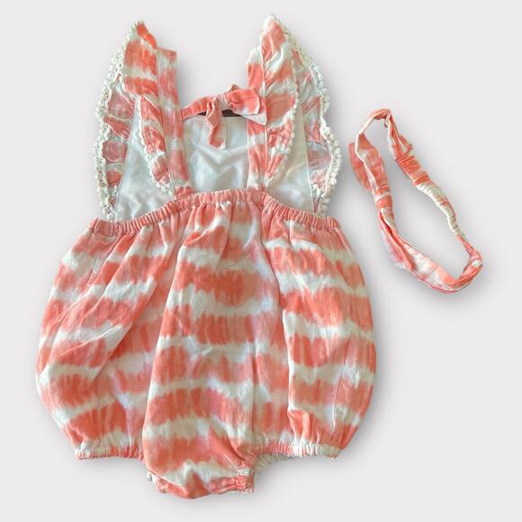 Baby/Toddler Peach Tie-Dye Romper & Headband Set 12-18mos Summer Beach - Picture 3 of 3